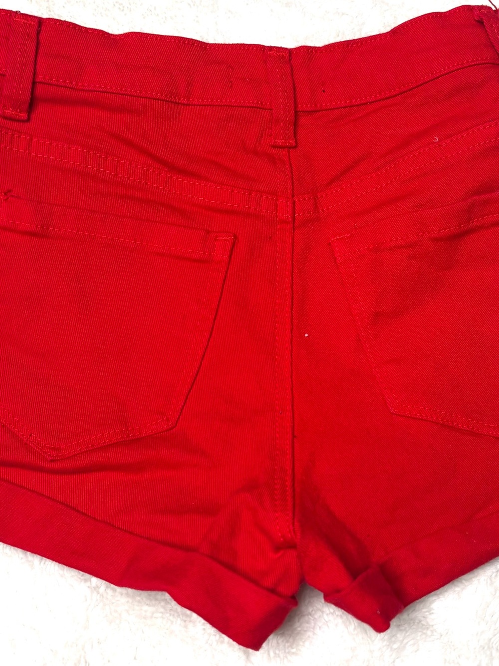 Forever 21 Bright Red High-Waist Denim Shorts